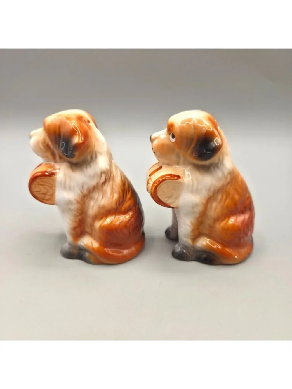 Vintage Norcrest St Bernard Dog Salt Pepper Shakers Ceramic Figural Korea 1970s